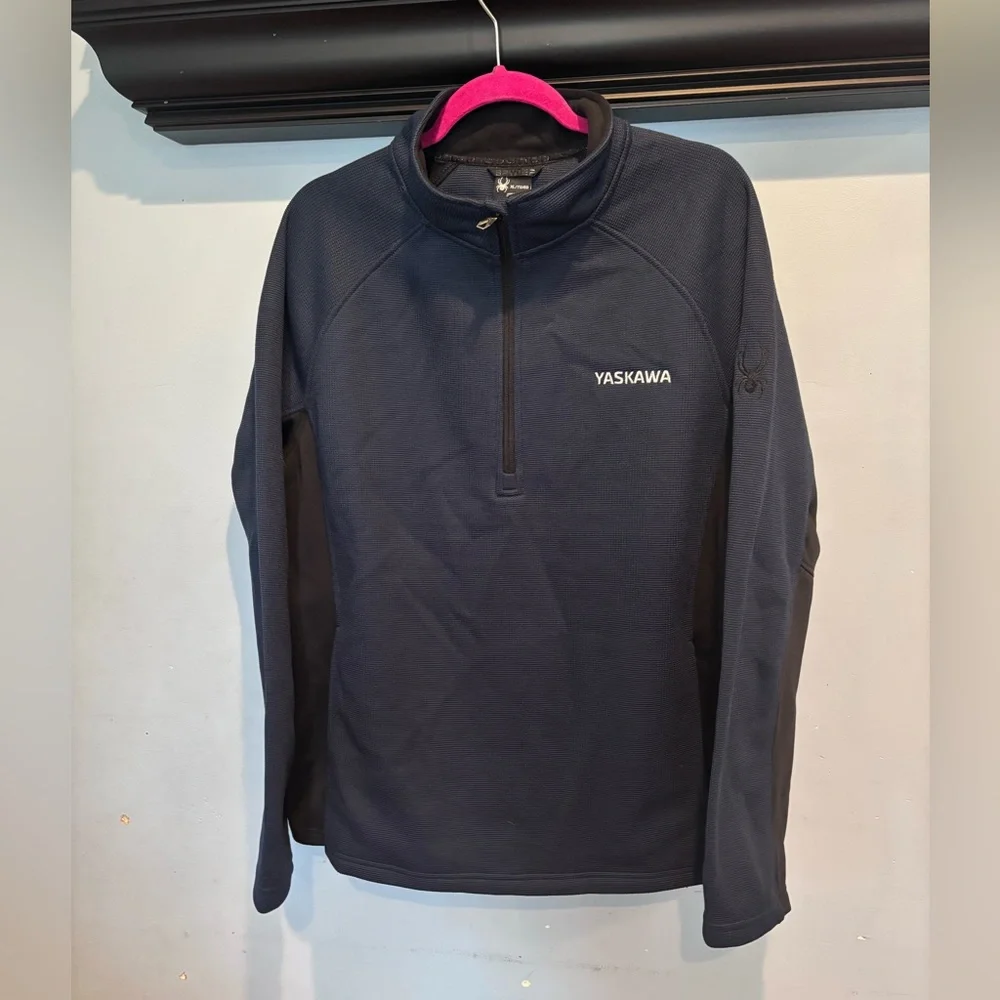 Spyder Men's‎ 1/4 Zip Pullover Black/Blue Yaskawa Logo